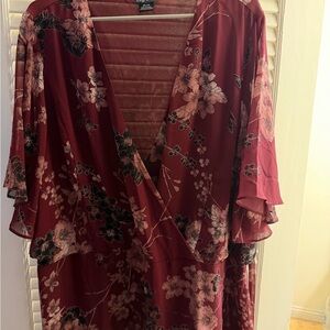 City Chic Burgundy Floral Blouse